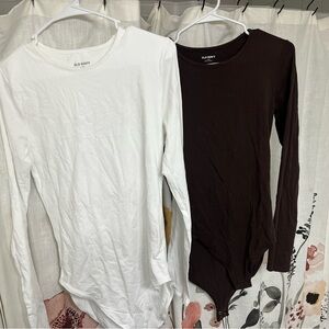 Old Navy Chocolate Brown & White Tall Long Sleeve Body Suit